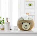 Brown Cotton Rope Bear Face Matka Storage Basket - Image 3