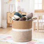 Cotton Rope Storage Basket Brown White Modern Home Organizer - Image 5
