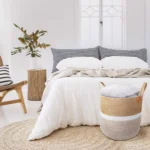Cotton Rope Storage Basket Brown White Modern Home Organizer - Image 3