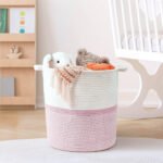 JUTE MULTIPURPOSE BASKETS FOR HOME PINK AND WHITE - Image 2