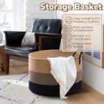 Cotton Rope Blanket Storage Basket Brown Black Home Organizer - Image 4