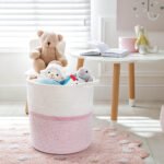 JUTE MULTIPURPOSE BASKETS FOR HOME PINK AND WHITE