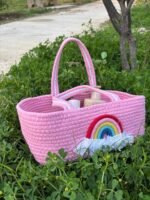 Jute Rainbow Storage Bags (Pink) - Image 2